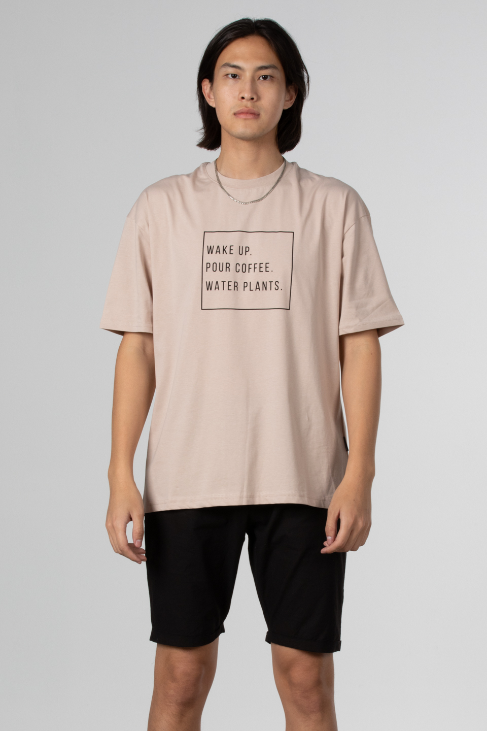 Wake up yazılı t-shirt-5029 Taş