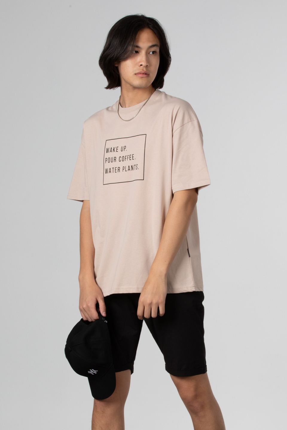 Wake up yazılı t-shirt-5029 Taş