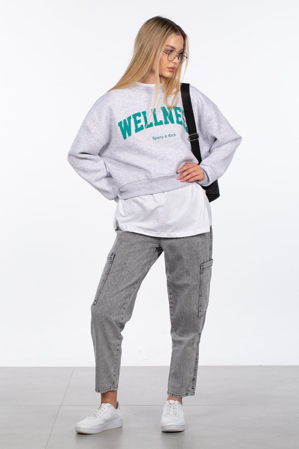 Wellness baskılı sweatshirt-DVN0843 Kar Melanj