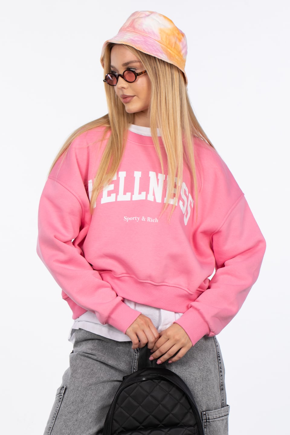 Wellness baskılı sweatshirt-DVN0843 Pembe