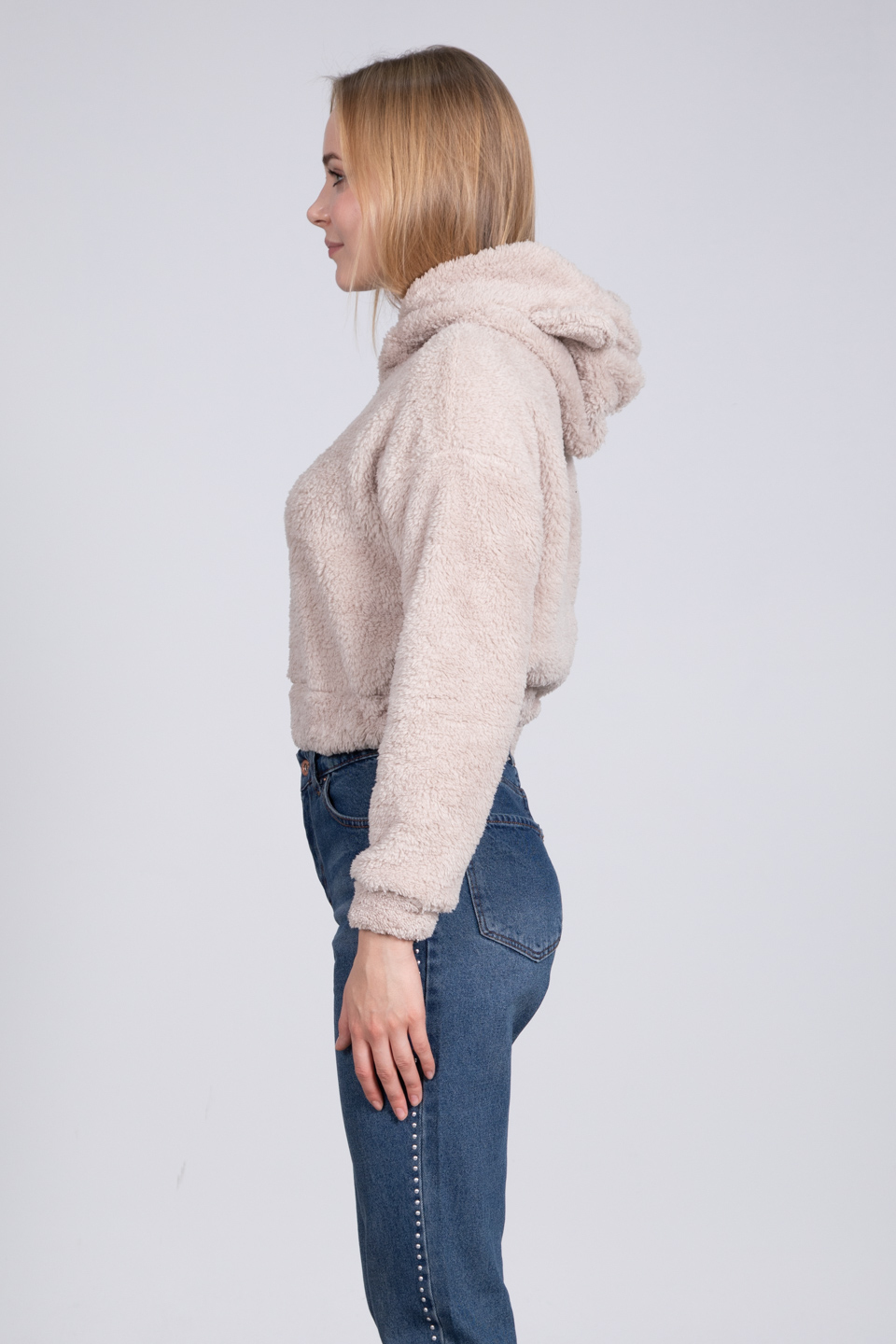 Welsoft kapüşonlu sweat-1041 Bej