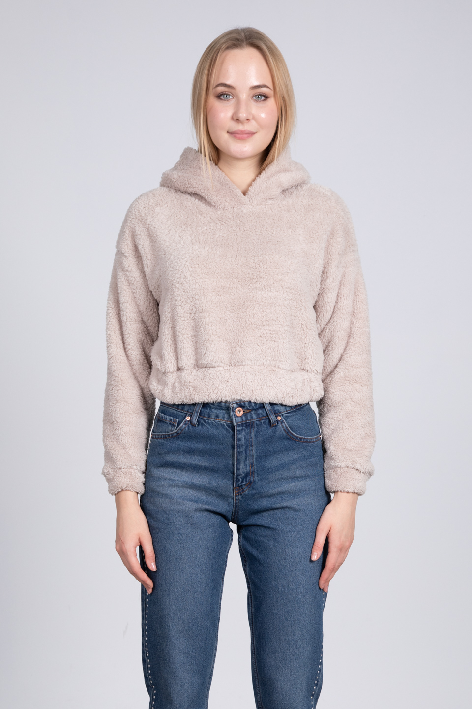 Welsoft kapüşonlu sweat-1041 Bej