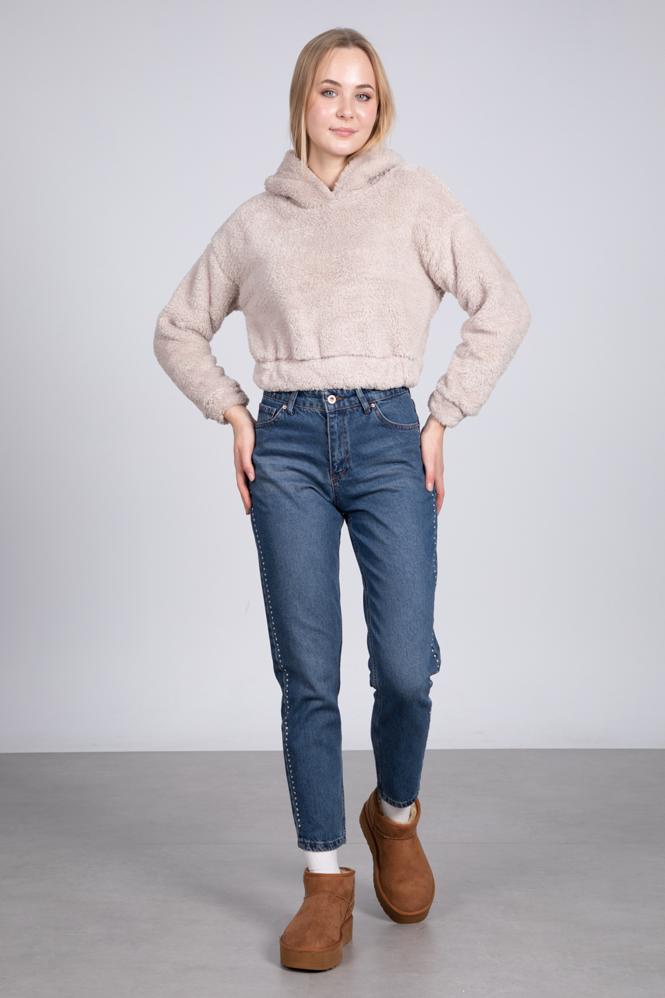 Welsoft kapüşonlu sweat-1041 Bej