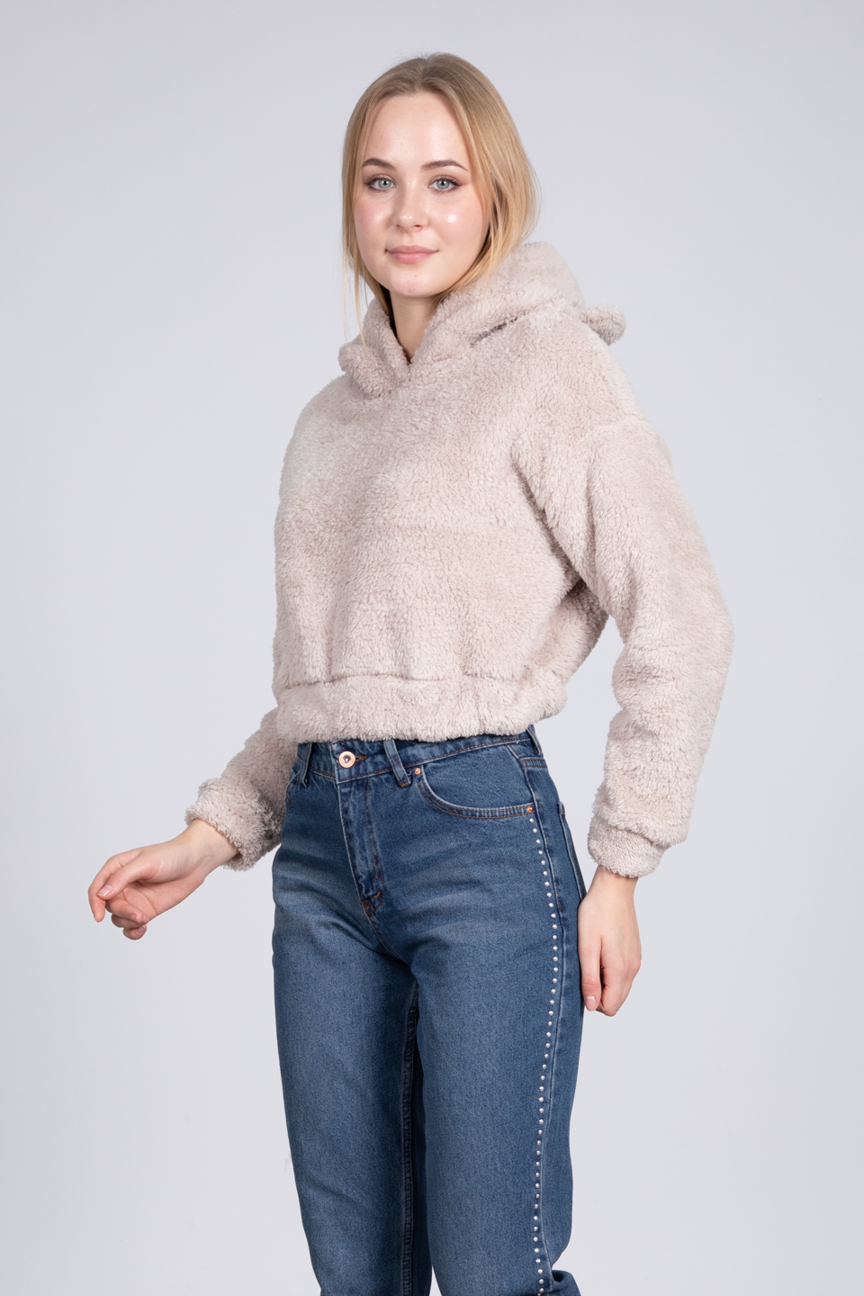 Welsoft kapüşonlu sweat-1041 Bej