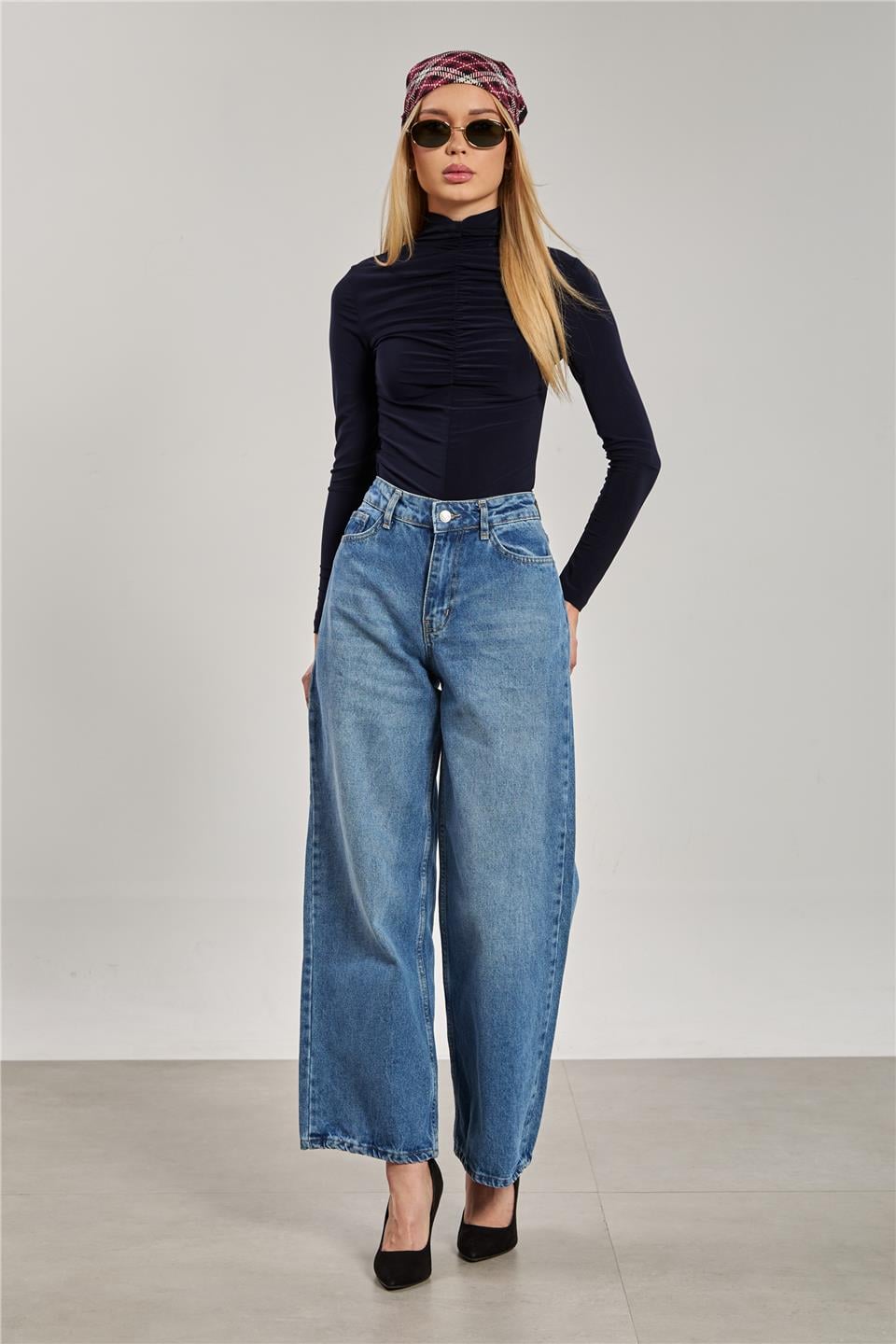 Wide leg jean pantolon-3530 Açık Mavi