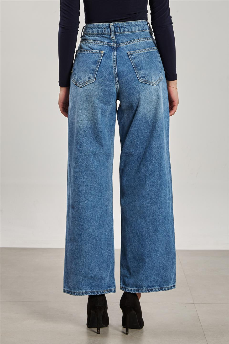 Wide leg jean pantolon-3530 Açık Mavi