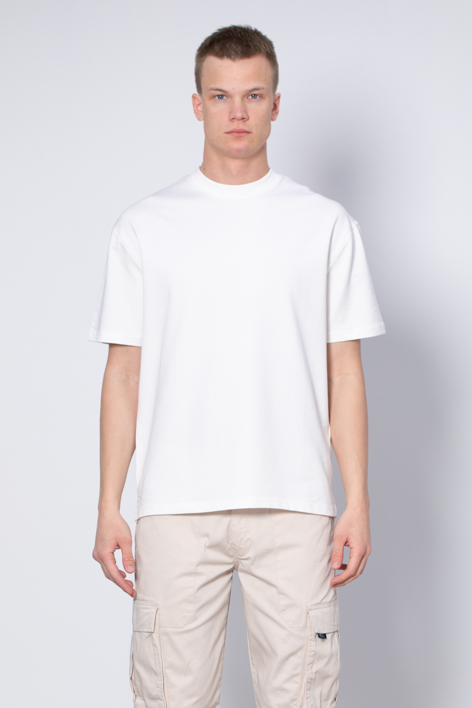 Yaka baskılı t-shirt-2610 Beyaz