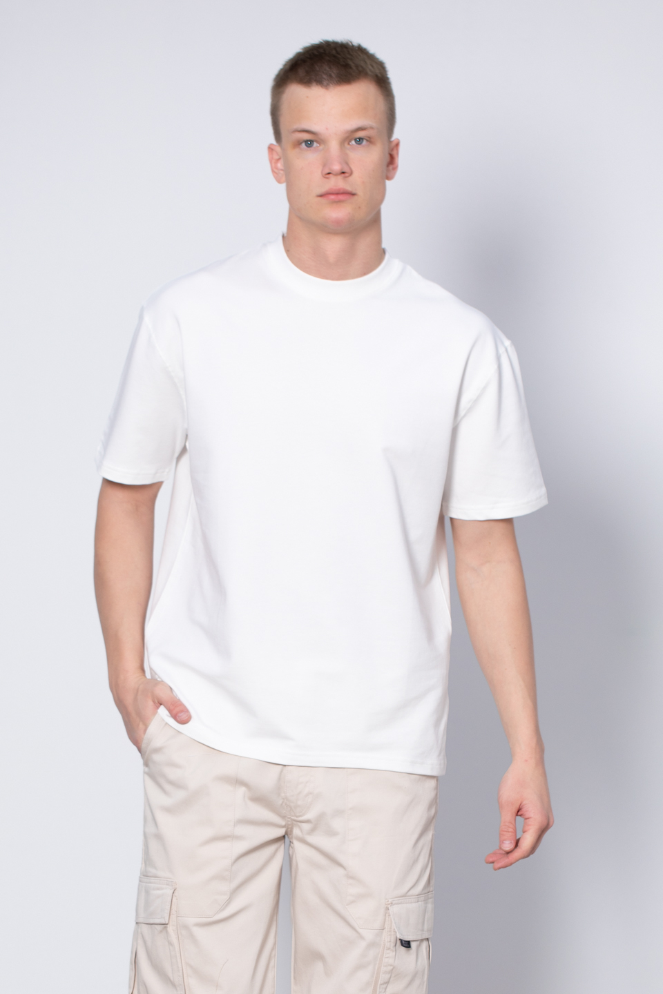 Yaka baskılı t-shirt-2610 Beyaz