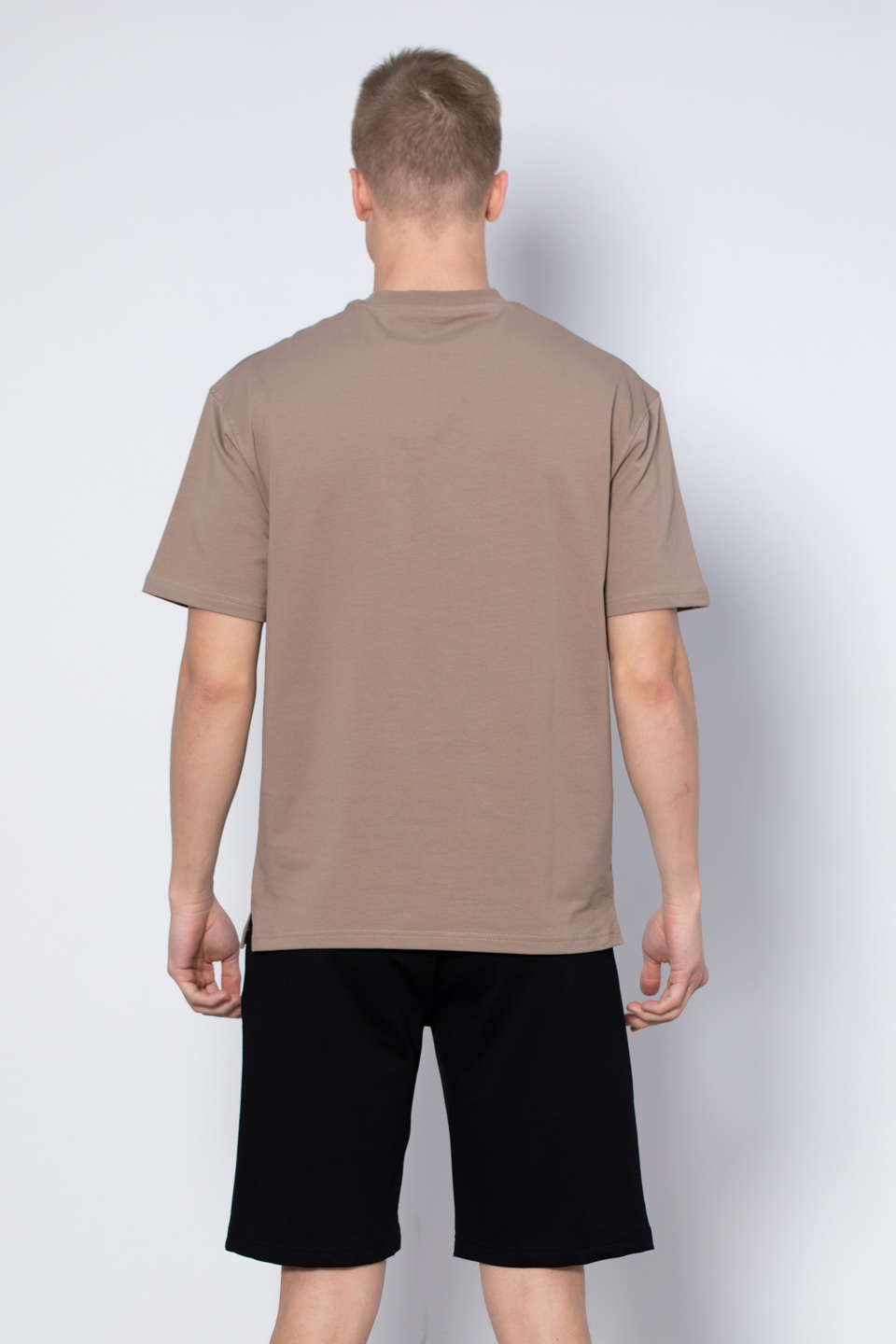Yaka baskılı t-shirt-2610 Vizon