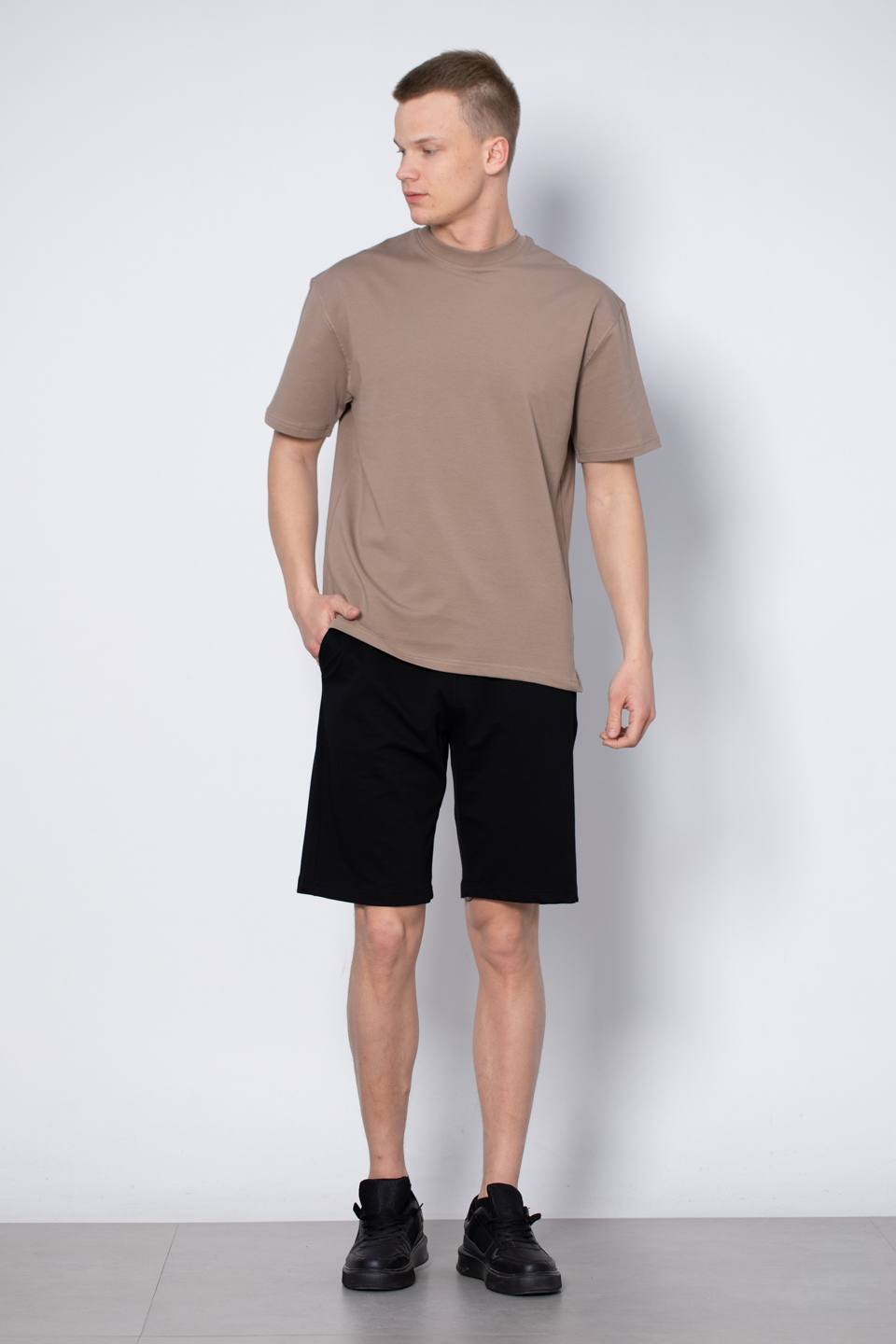 Yaka baskılı t-shirt-2610 Vizon