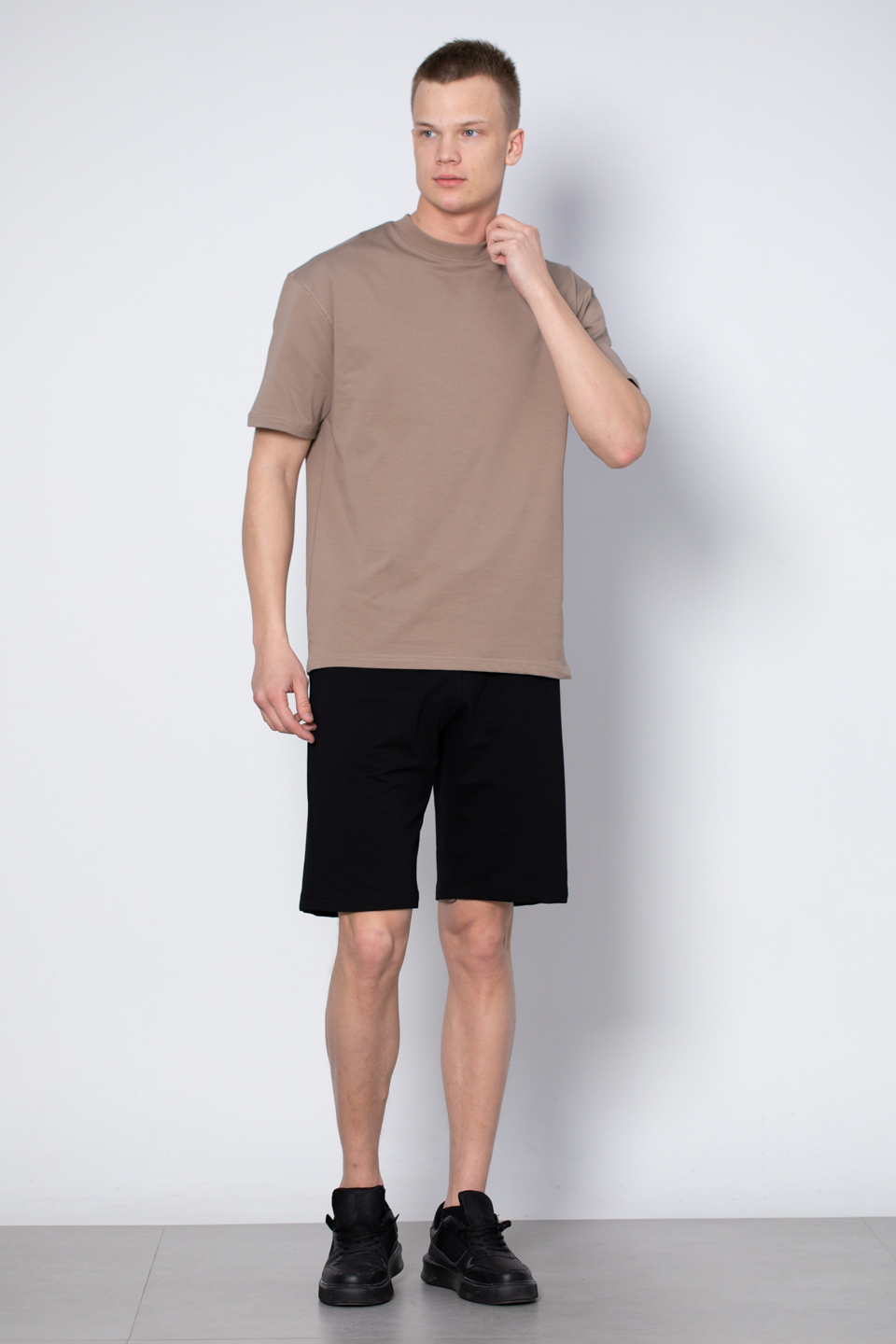 Yaka baskılı t-shirt-2610 Vizon