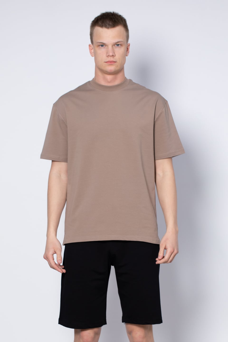 Yaka baskılı t-shirt-2610 Vizon