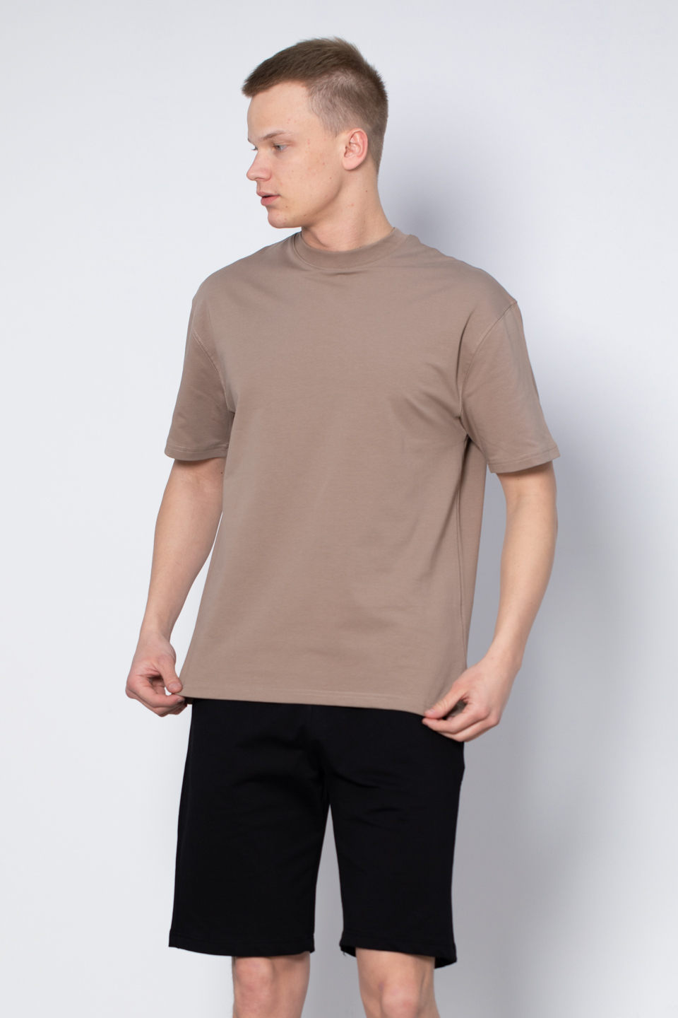Yaka baskılı t-shirt-2610 Vizon