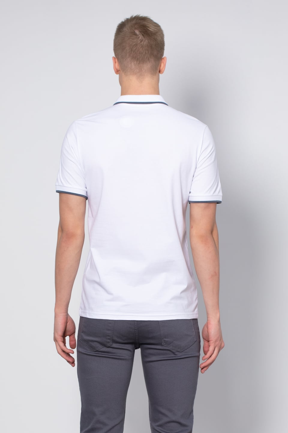 Yaka çizgili likralı pike t-shirt-2063 Beyaz