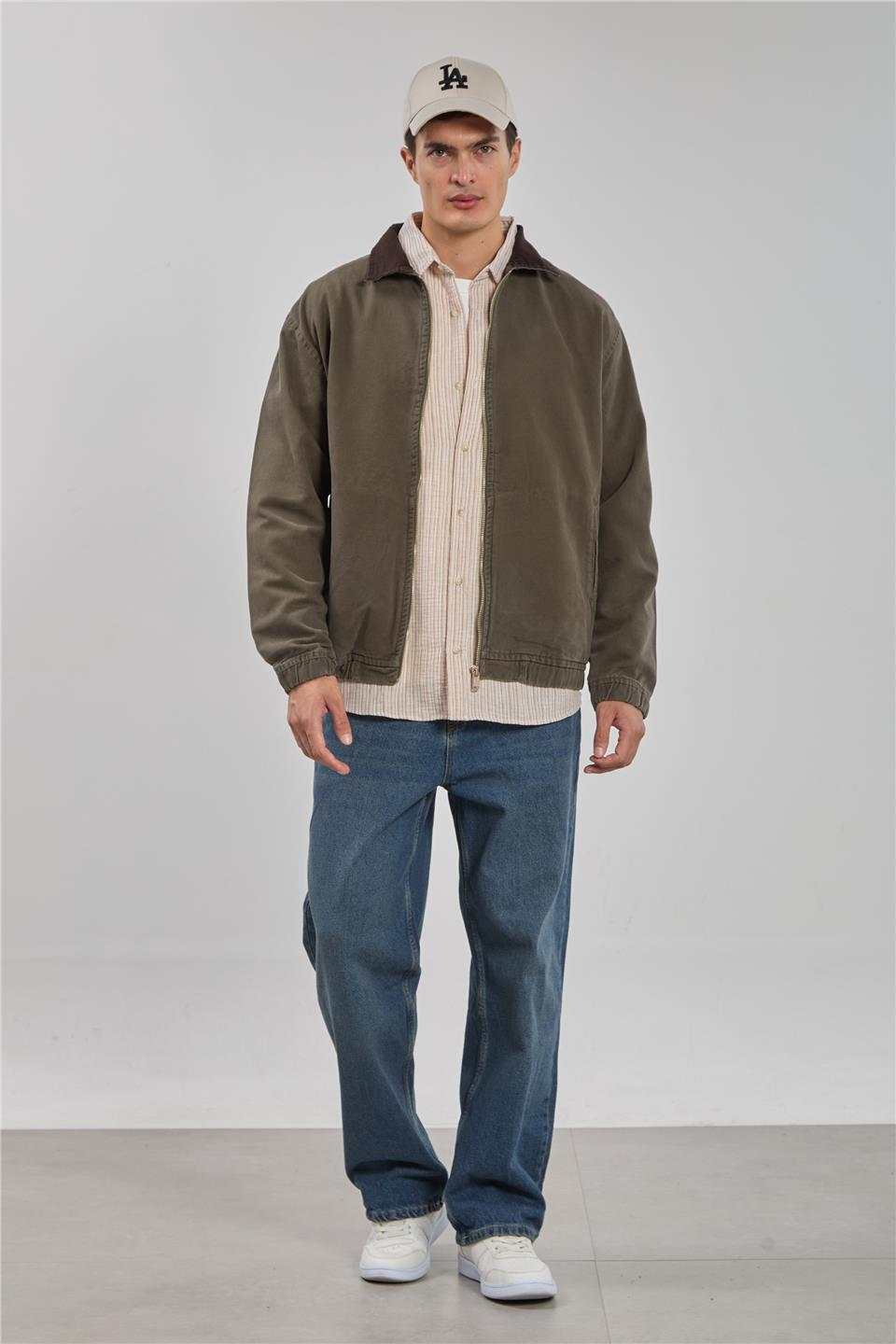 Yaka detay gabardin ceket-2893 Haki