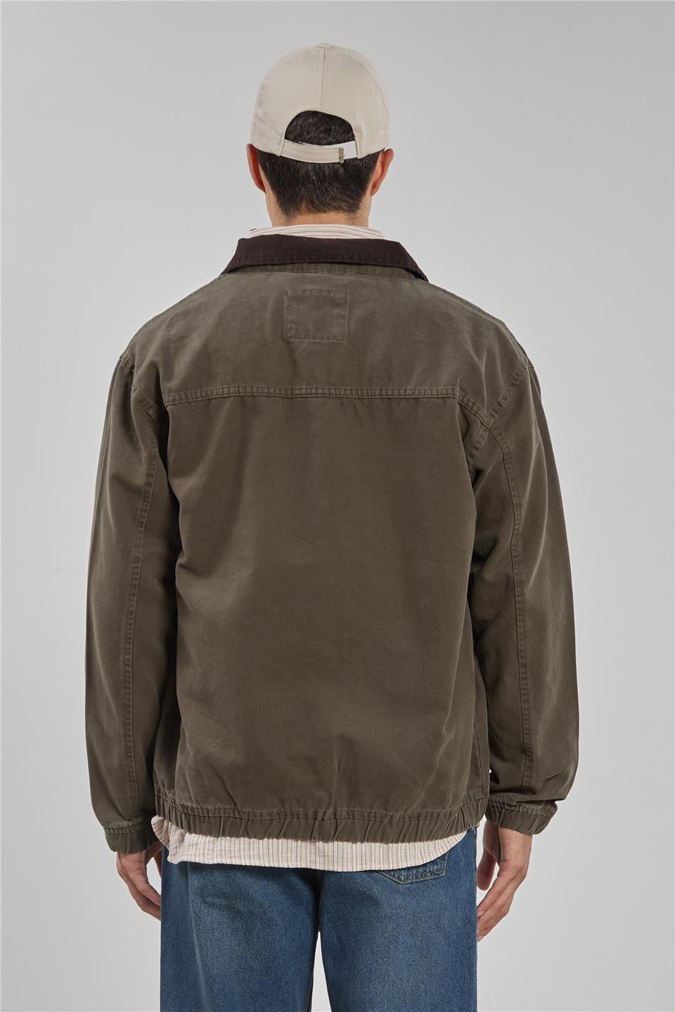 Yaka detay gabardin ceket-2893 Haki