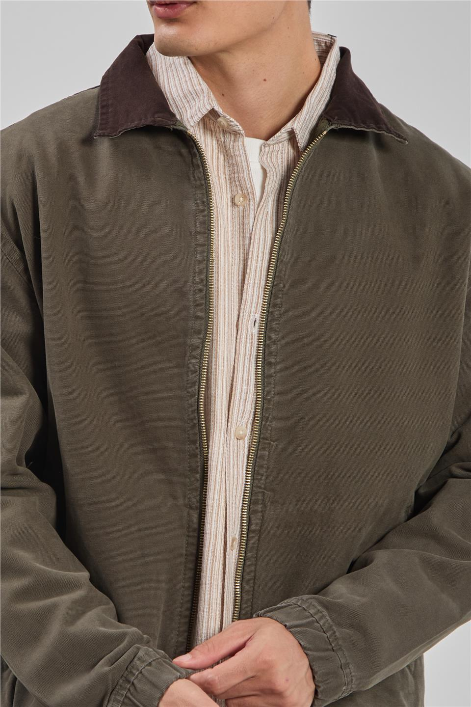 Yaka detay gabardin ceket-2893 Haki