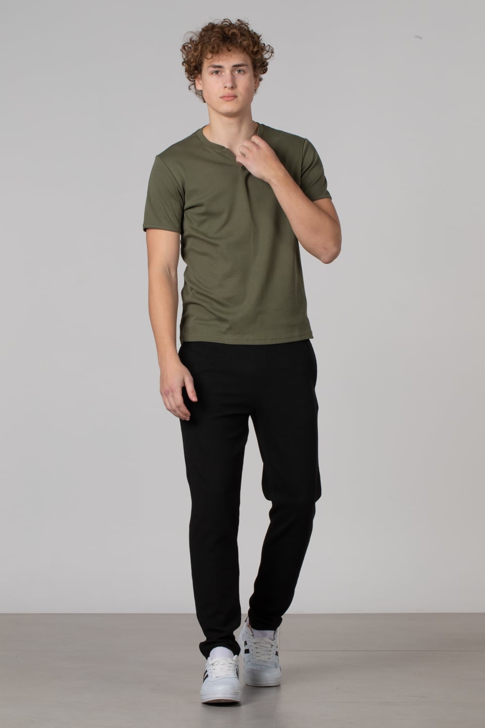 Yaka detay ribana t-shirt-2122 Haki