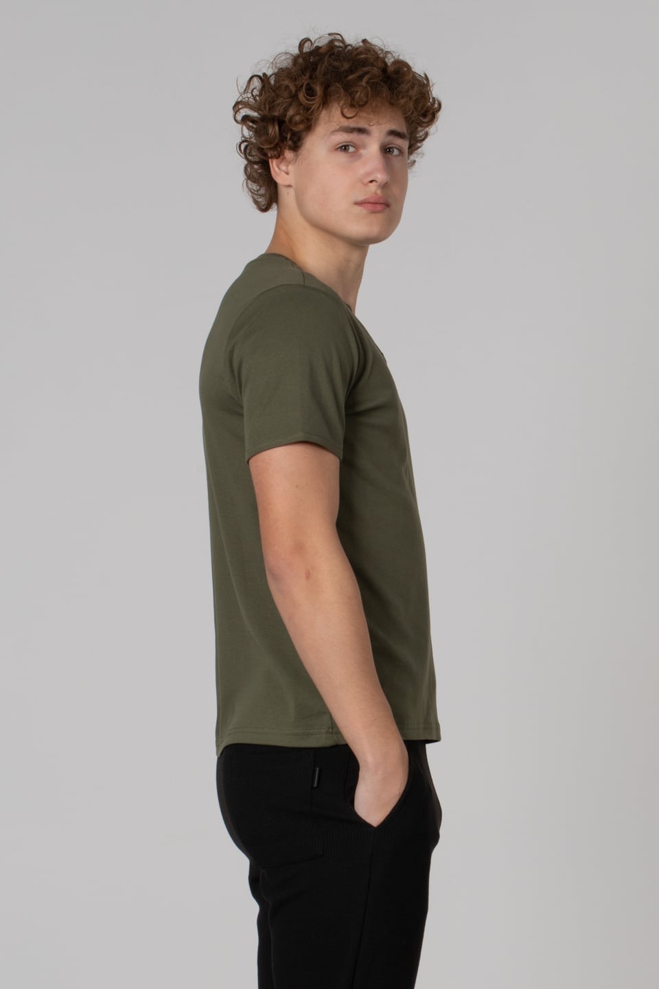 Yaka detay ribana t-shirt-2122 Haki