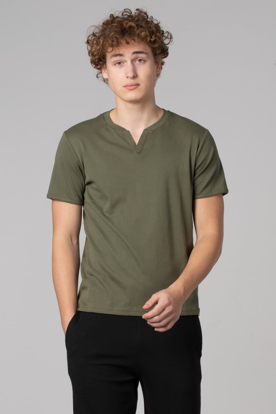 Yaka detay ribana t-shirt-2122 Haki