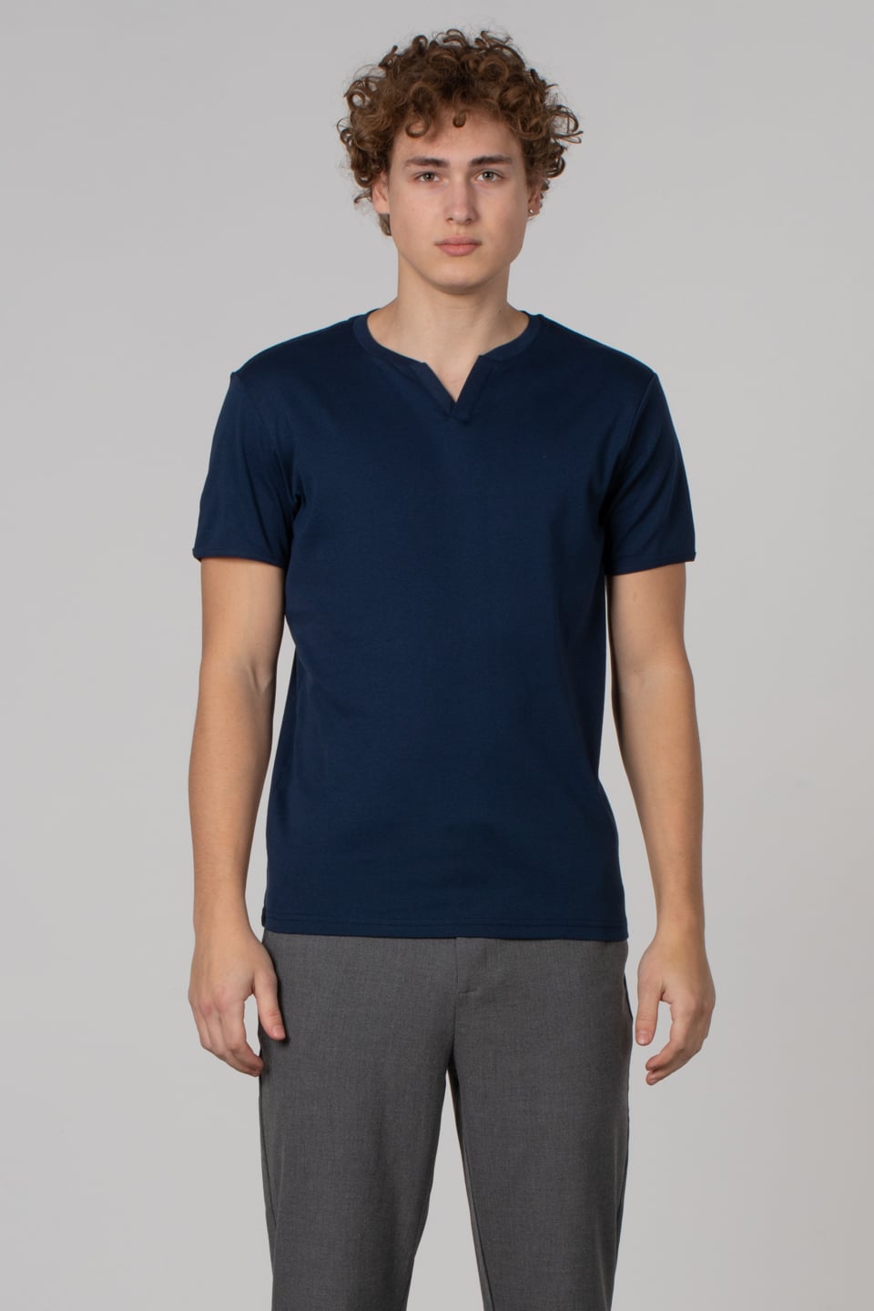 Yaka detay ribana t-shirt-2122 İndigo