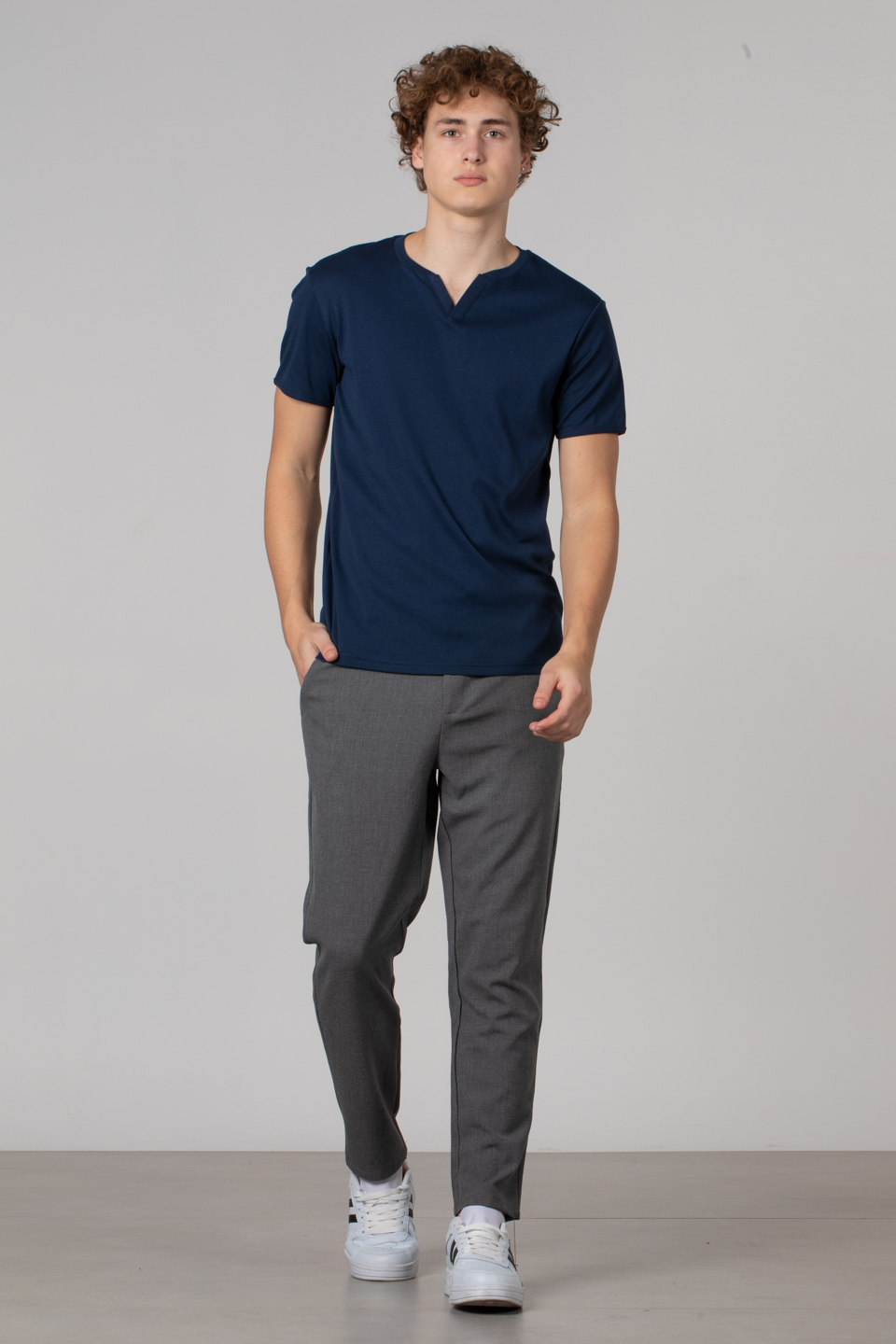 Yaka detay ribana t-shirt-2122 İndigo