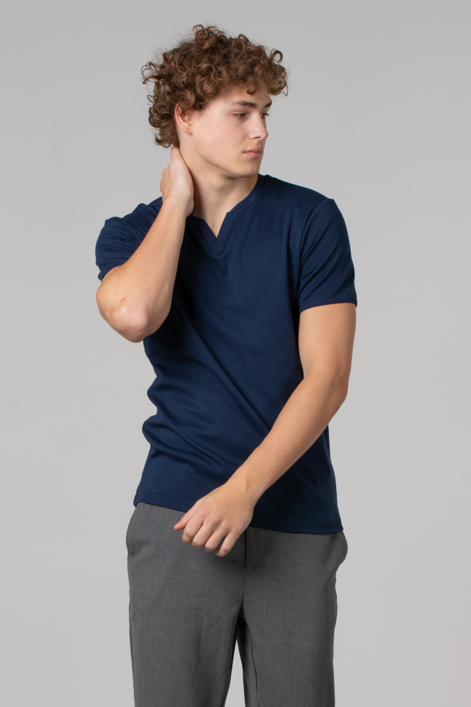 Yaka detay ribana t-shirt-2122 İndigo