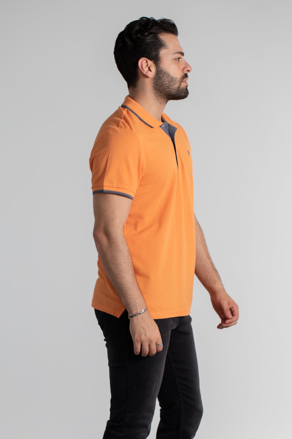 Yaka ve kol çizgili pike t-shırt-2118 Oranj