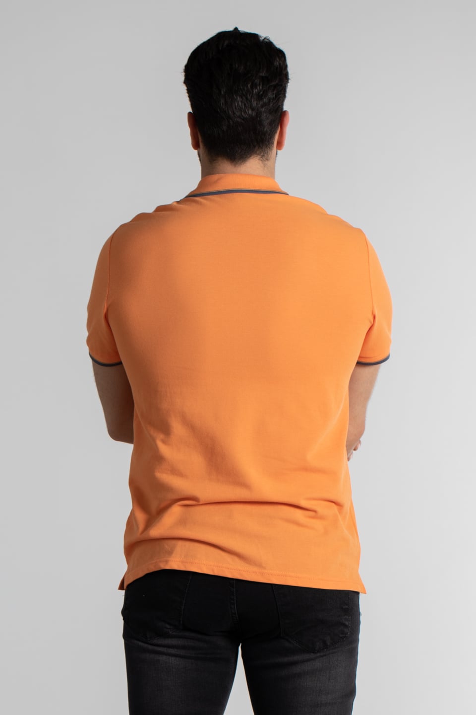 Yaka ve kol çizgili pike t-shırt-2118 Oranj