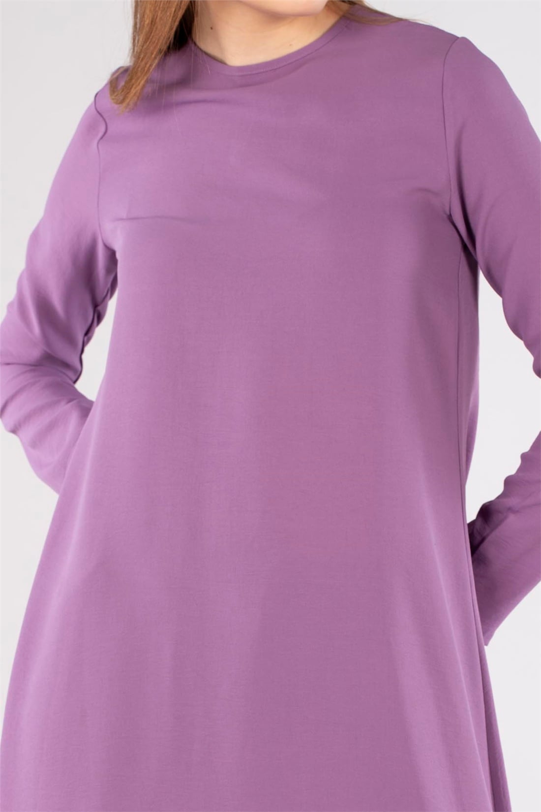 Yakası Biyeli Asimetrik Tunik-Lila