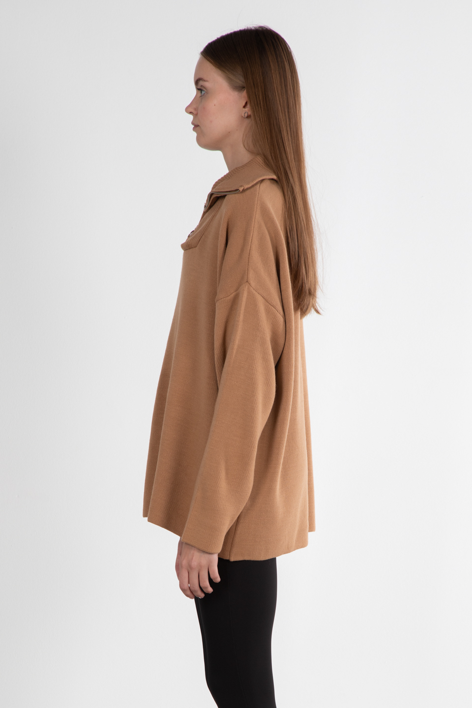 Yakası fermuar kazak-6461 Camel