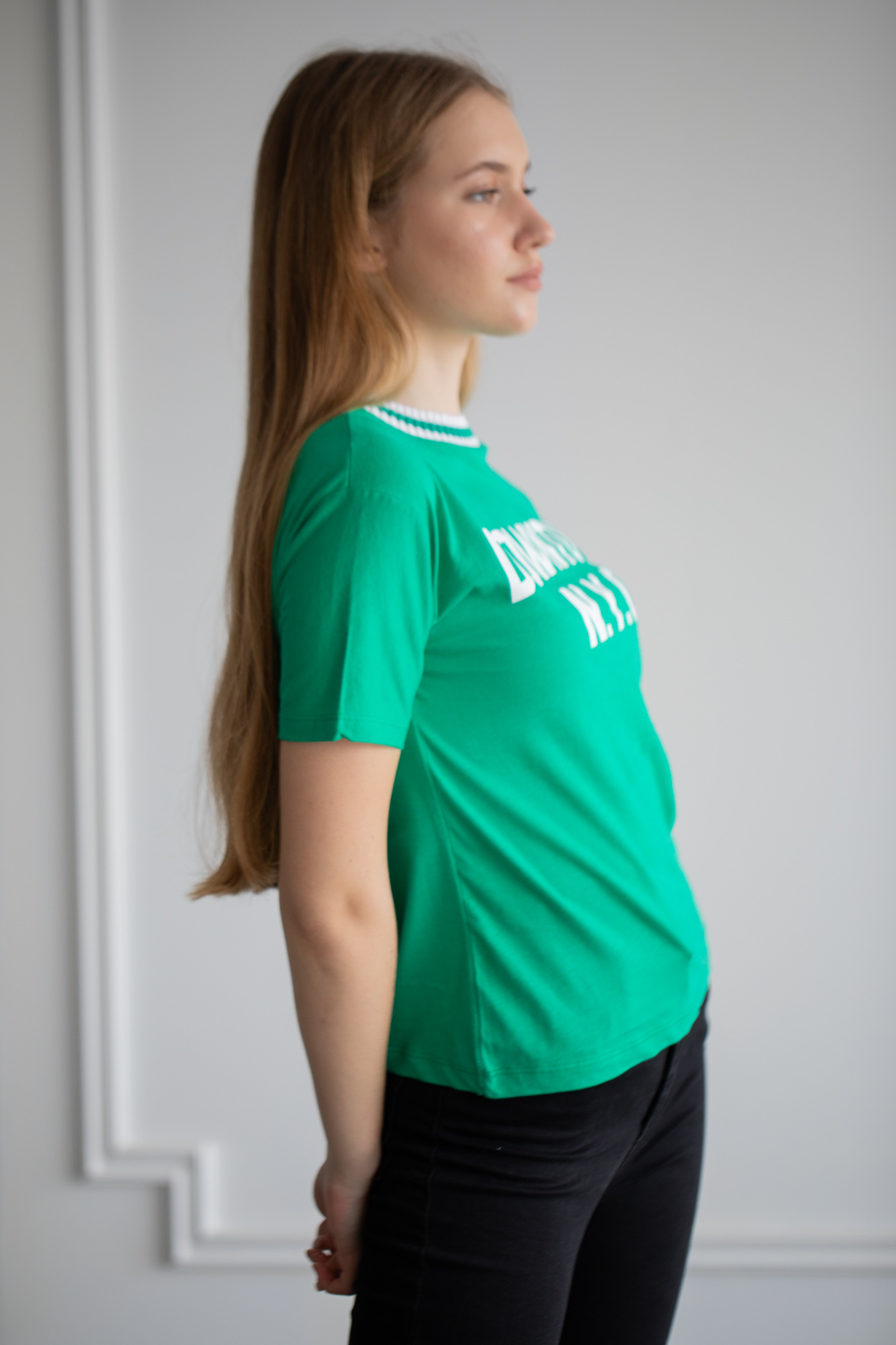 Yakası triko yazı baskılı t-shirt-6380 Benetton/Beyaz