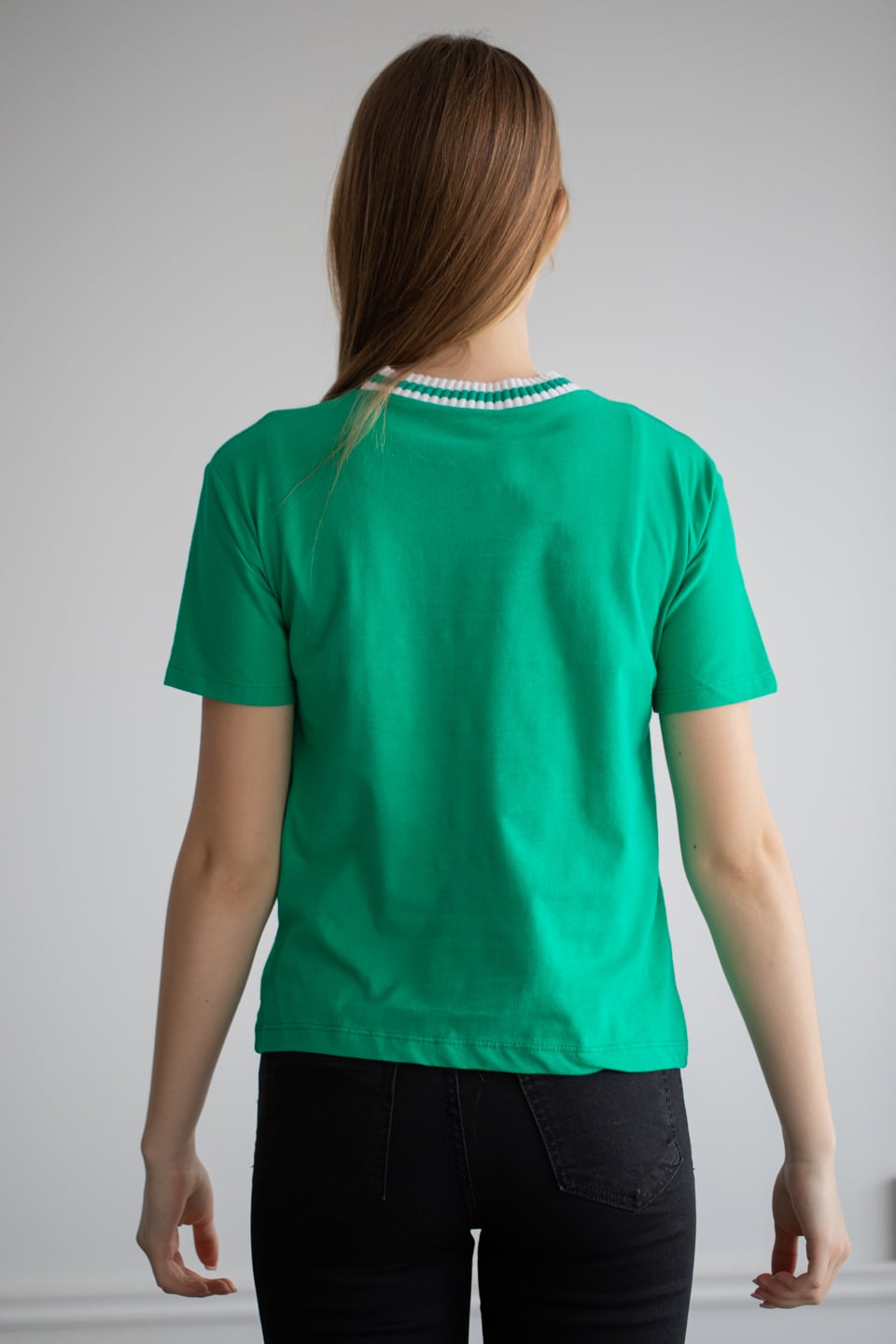 Yakası triko yazı baskılı t-shirt-6380 Benetton/Beyaz