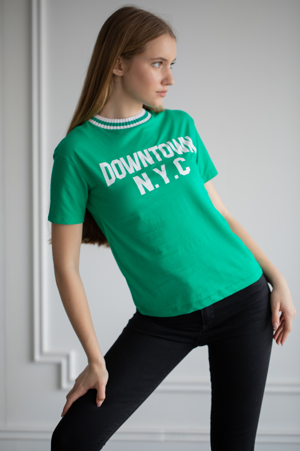 Yakası triko yazı baskılı t-shirt-6380 Benetton/Beyaz
