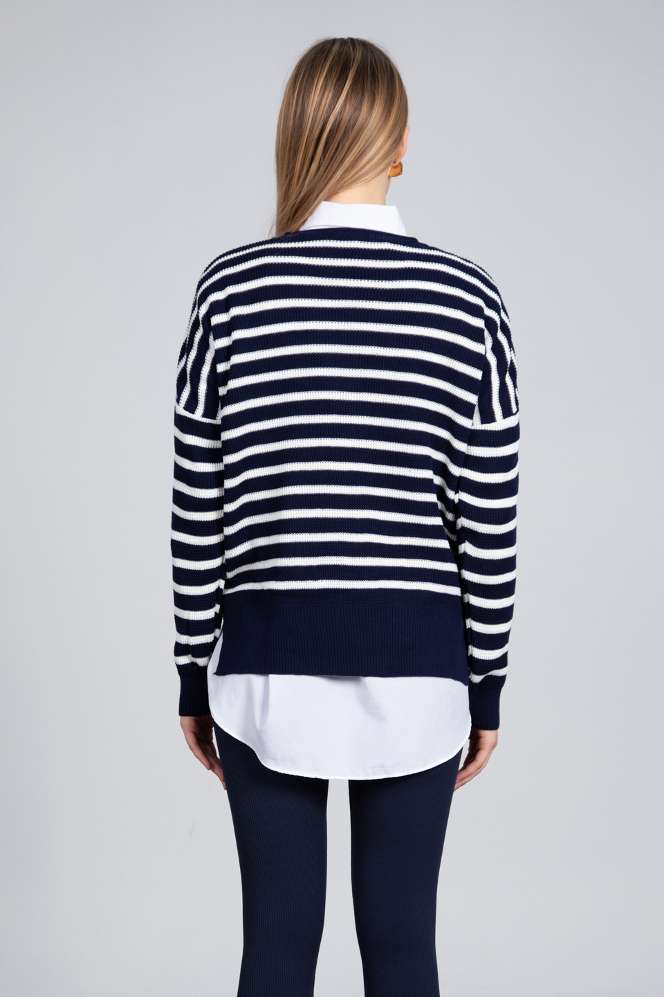 Yan çizgili kazak-6376 Lacivert/Beyaz