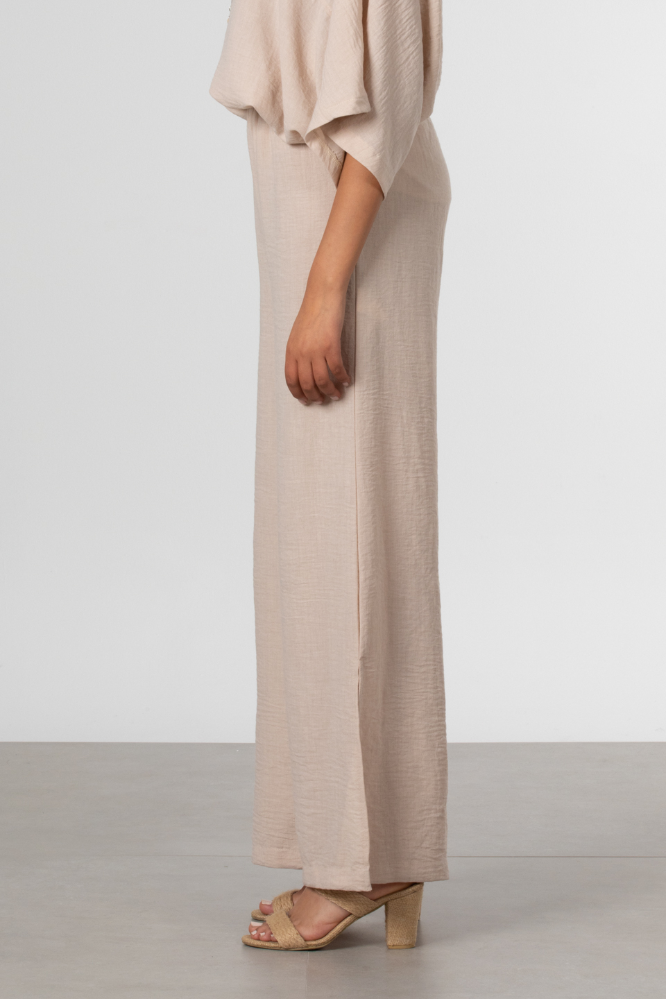 Yan yırtmaçlı bol pantolon-8041-1 Taş