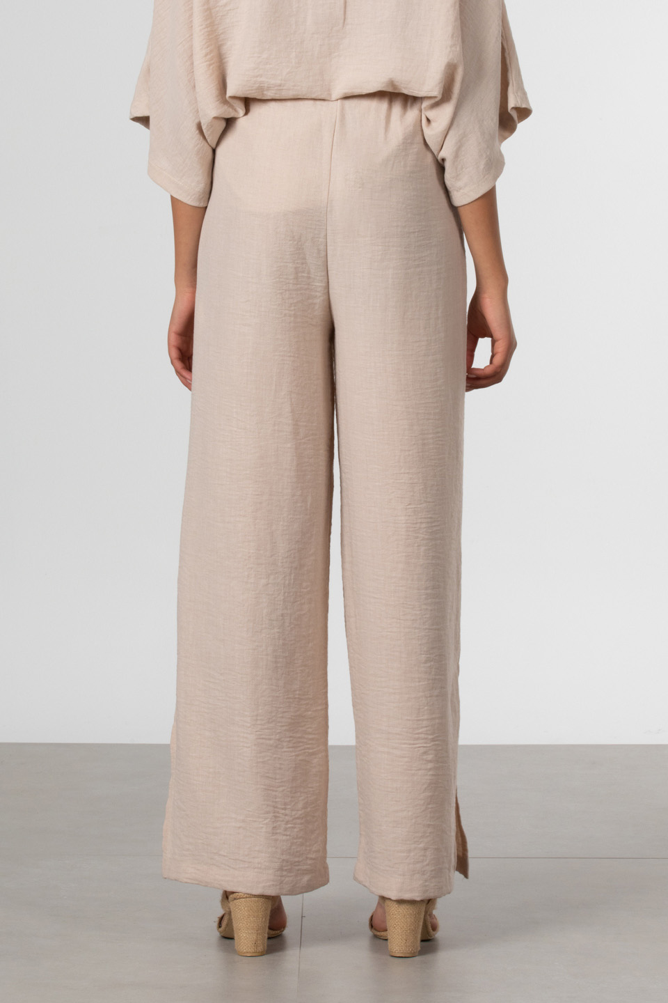 Yan yırtmaçlı bol pantolon-8041-1 Taş