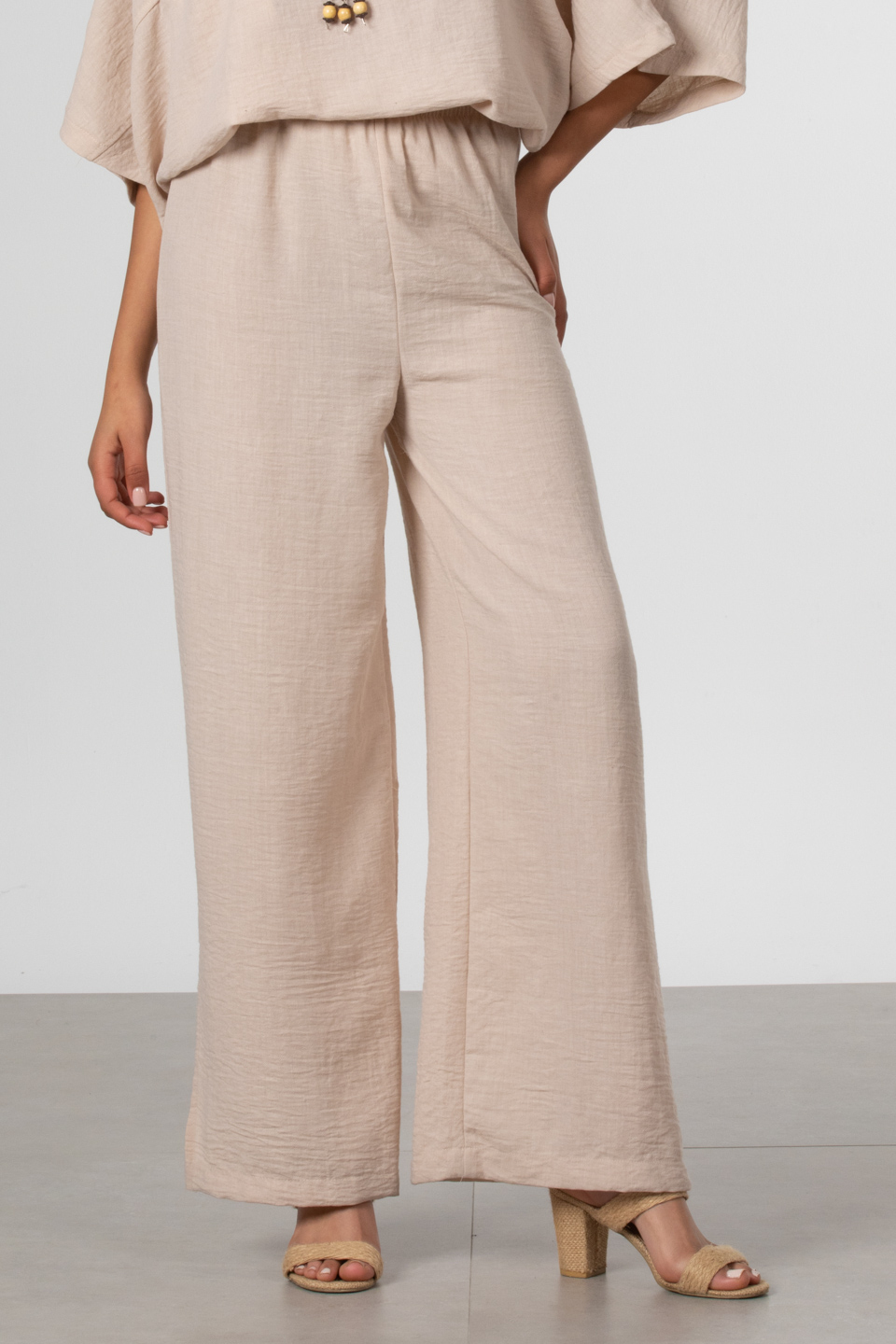 Yan yırtmaçlı bol pantolon-8041-1 Taş