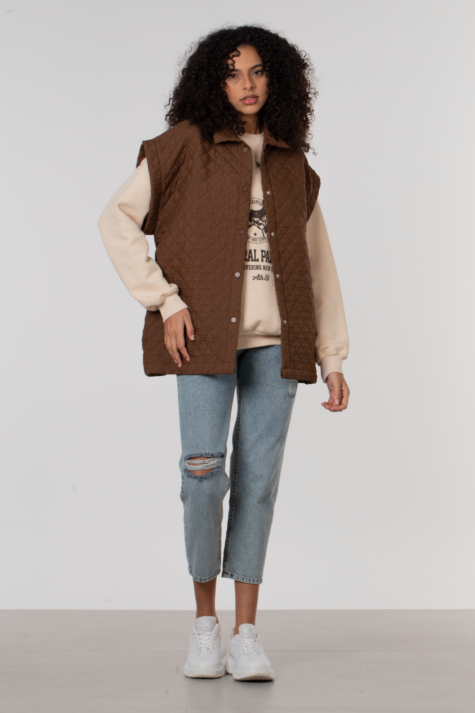 Yandan cepli çıtçıtlı kuşaklı yelek-70171 Kahve