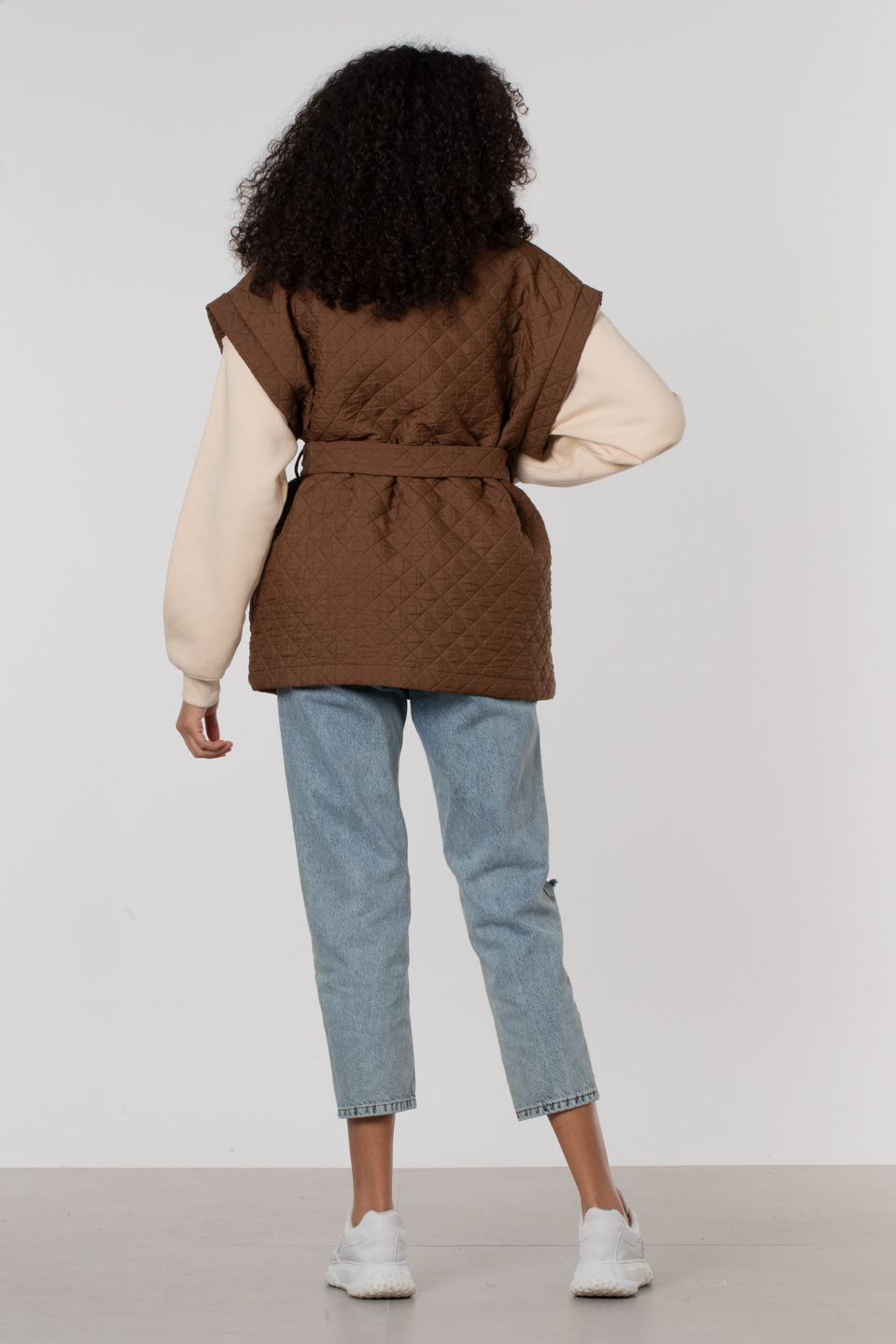 Yandan cepli çıtçıtlı kuşaklı yelek-70171 Kahve