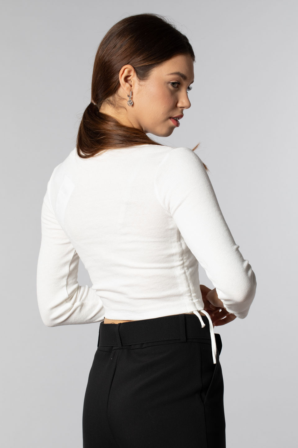 Yanlardan büzgülü body-2132 Ekru