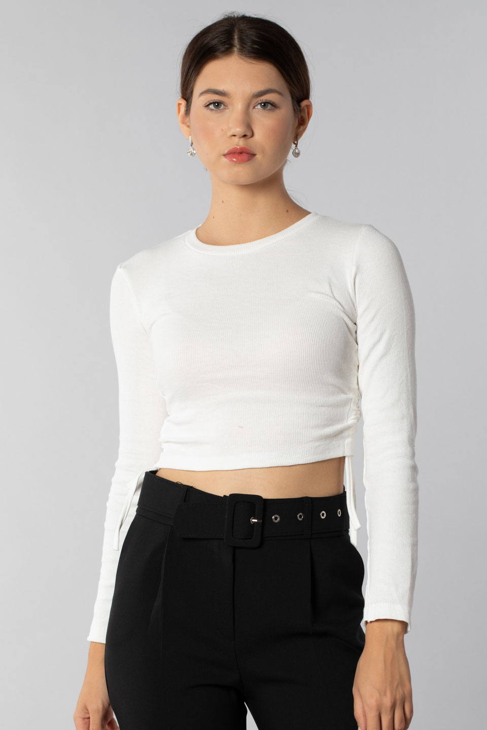 Yanlardan büzgülü body-2132 Ekru