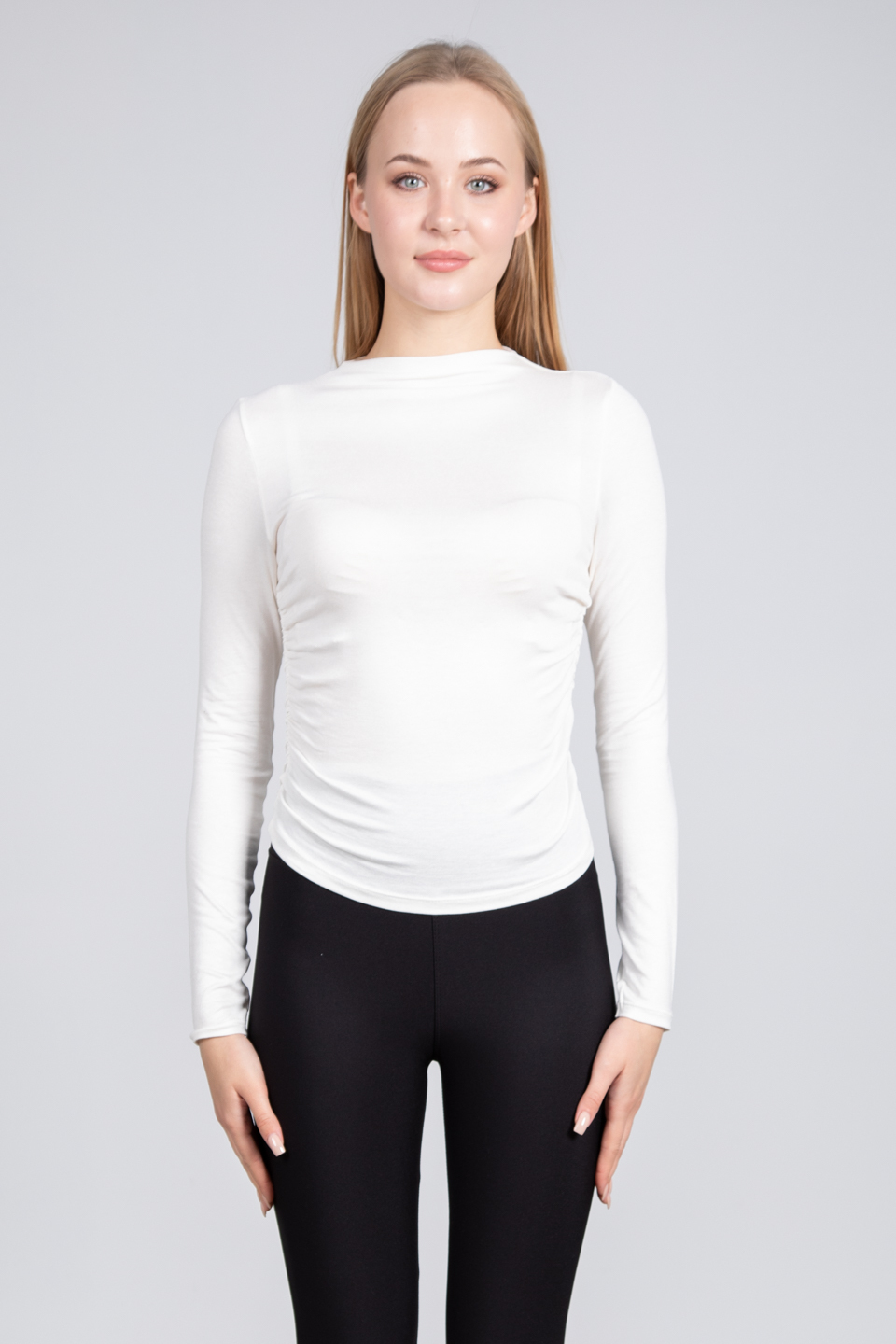 Yanları büzgülü bluz-DVN0507 Ekru