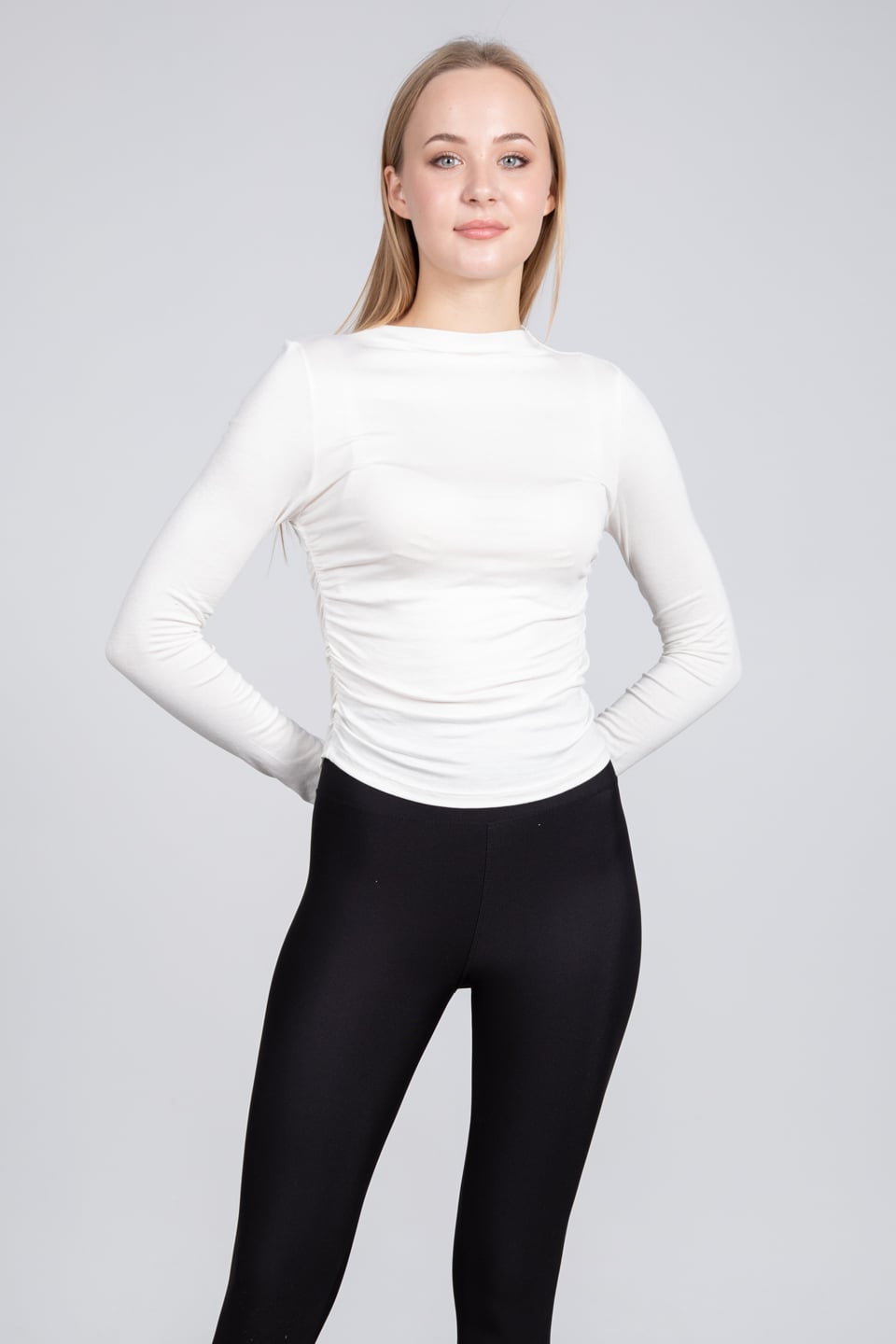 Yanları büzgülü bluz-DVN0507 Ekru