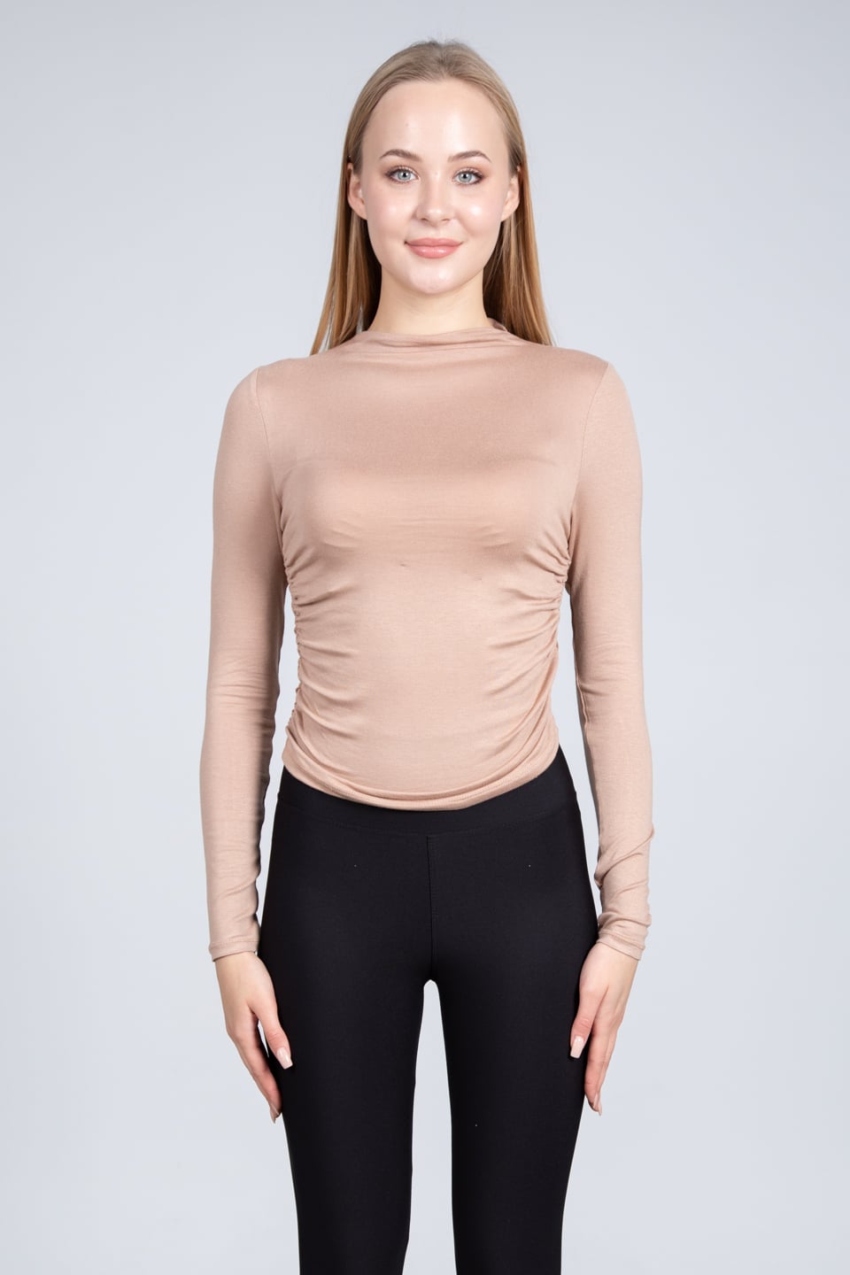 Yanları büzgülü bluz-DVN0507 Sütlü Kahve