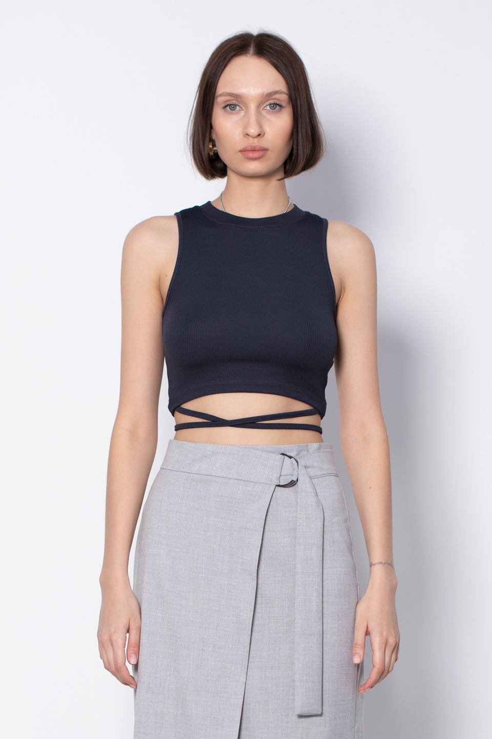 Yanları ipli crop body-5586 Füme