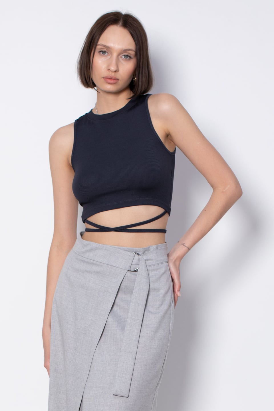 Yanları ipli crop body-5586 Füme
