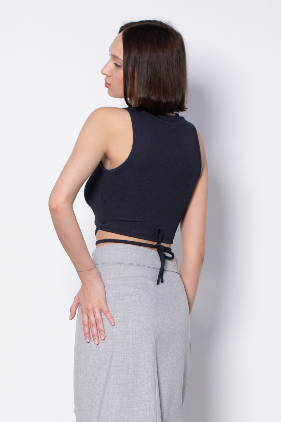 Yanları ipli crop body-5586 Füme