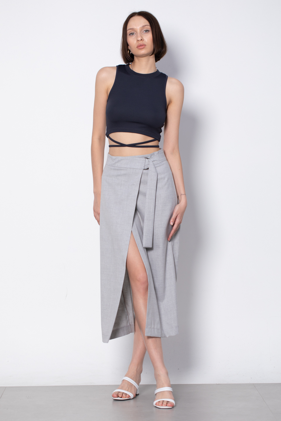 Yanları ipli crop body-5586 Füme