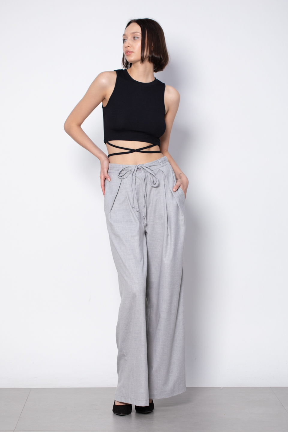 Yanları ipli crop body-5586 Siyah